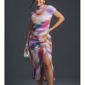 The Maya Ruched Cowl-Neck Dress: Mesh Edition